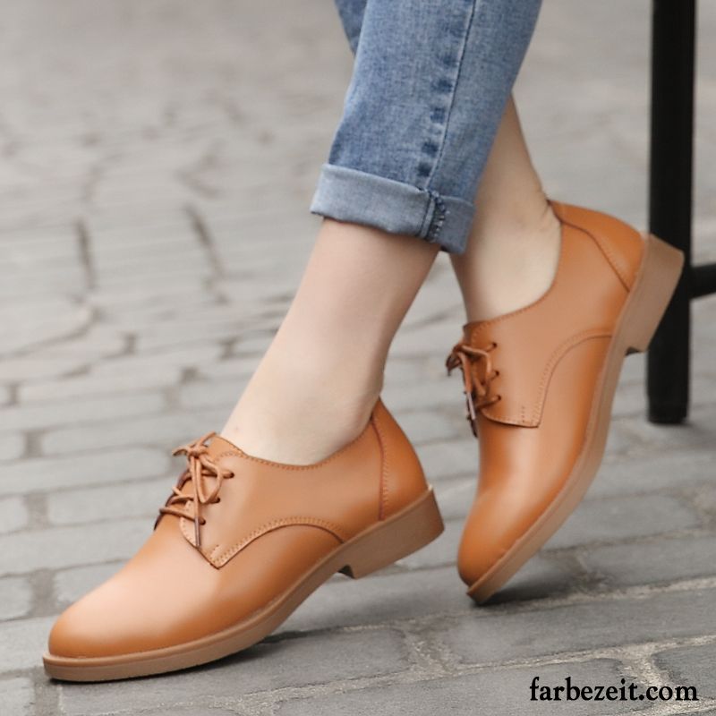 Offene Schuhe Damen Flache Echtleder Casual England Schnürschuhe Hochschule Wind Feder Lederschuhe Kaufen