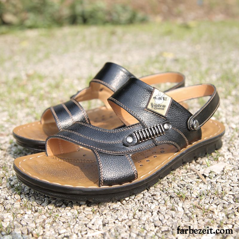 Outdoor Sandalen Wasserfest Schuhe England Lederschue Strand Trend Sandalen Echtleder Sommer Atmungsaktiv Casual Herren Pantolette Billig