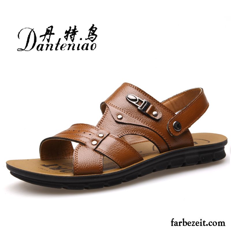 Outdoor Trekking Sandalen Dicke Sohle Neue Herren Pantolette Sandalen Echtleder Rutschsicher Strand Lederschue Sommer Schuhe Casual Rabatt