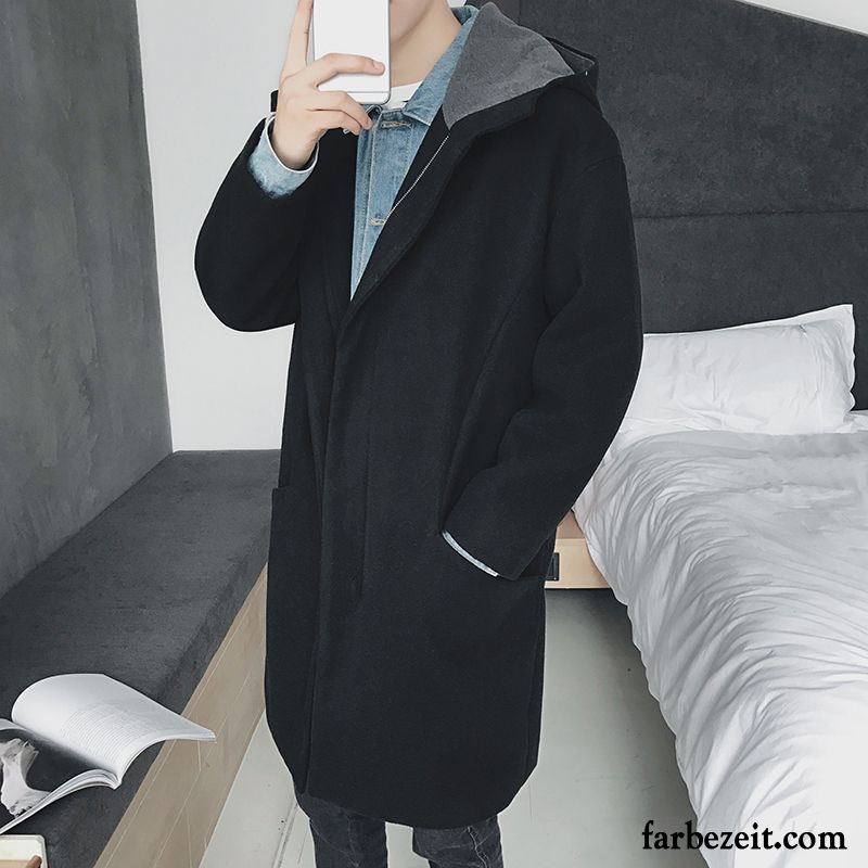 Parka Herren Jacke Langer Abschnitt Wolle Kapuze Überzieher Winter Trend Mäntel Neu Schüler Kaufen