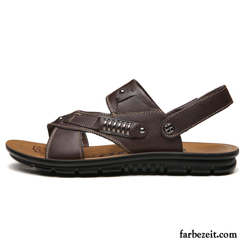 Plateauschuhe Herren Echtleder Strand Rutschsicher Sommer Atmungsaktiv Neue Sandalen Pantolette Schuhe Casual Günstig