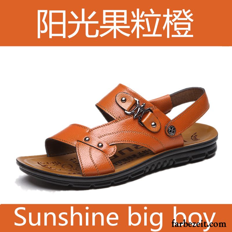 Plateauschuhe Herren Echtleder Strand Rutschsicher Sommer Atmungsaktiv Neue Sandalen Pantolette Schuhe Casual Günstig