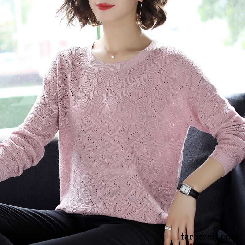 Pullover Damen Mode Unteres Hemd Neu Herbst Hohl Lange Ärmel Blau Rosa