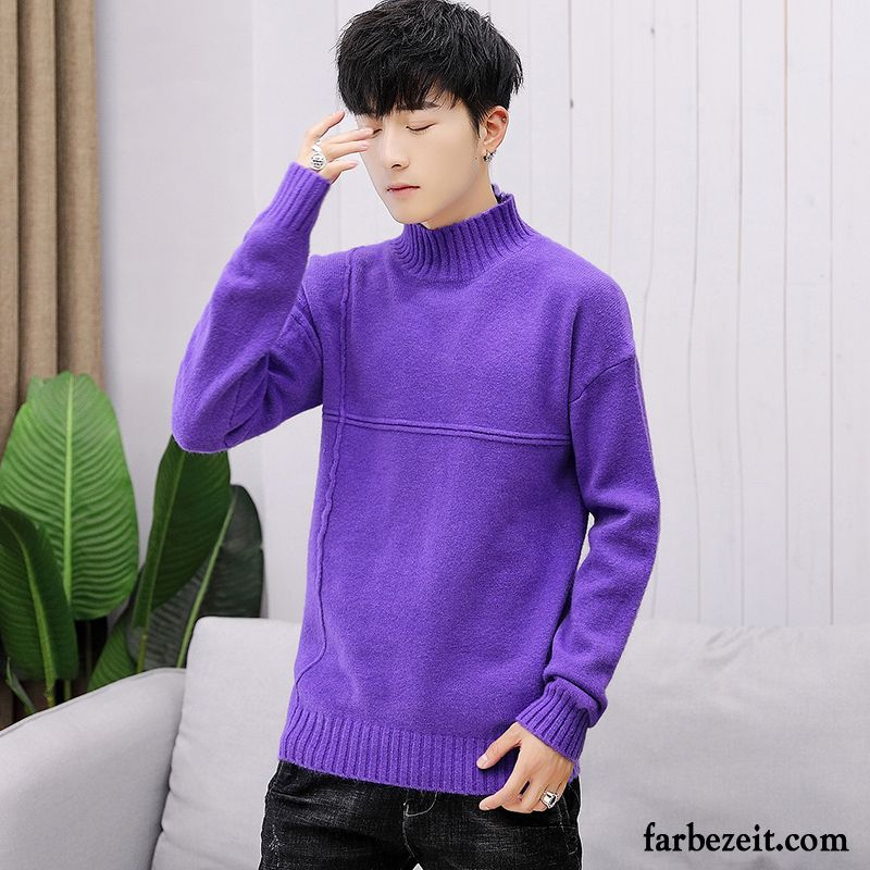 Pullover Herren Schlank Strickwaren Rein Lange Ärmel Trend Herbst Purpur Lila