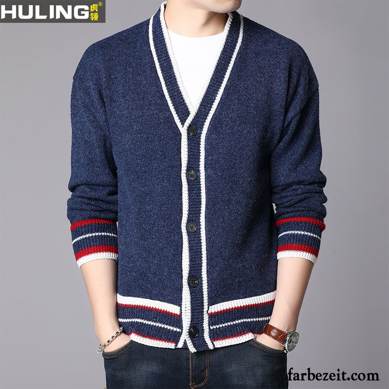 Pullover Herren Strickwaren Taste Strickjacke Trend Überzieher Mantel Blau