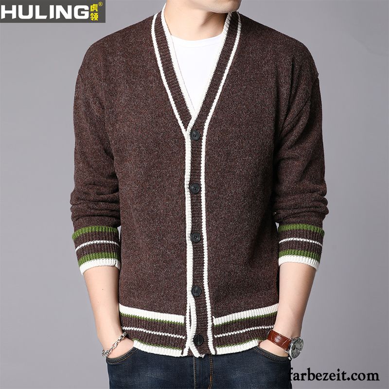 Pullover Herren Strickwaren Taste Strickjacke Trend Überzieher Mantel Blau