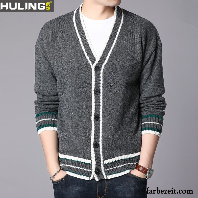 Pullover Herren Strickwaren Taste Strickjacke Trend Überzieher Mantel Blau