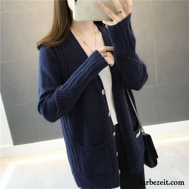 Pullover Mit Kapuze Damen Strickjacke Überzieher Neu Blau Herbst Langer Abschnitt Lose Pullover Mantel Rabatt