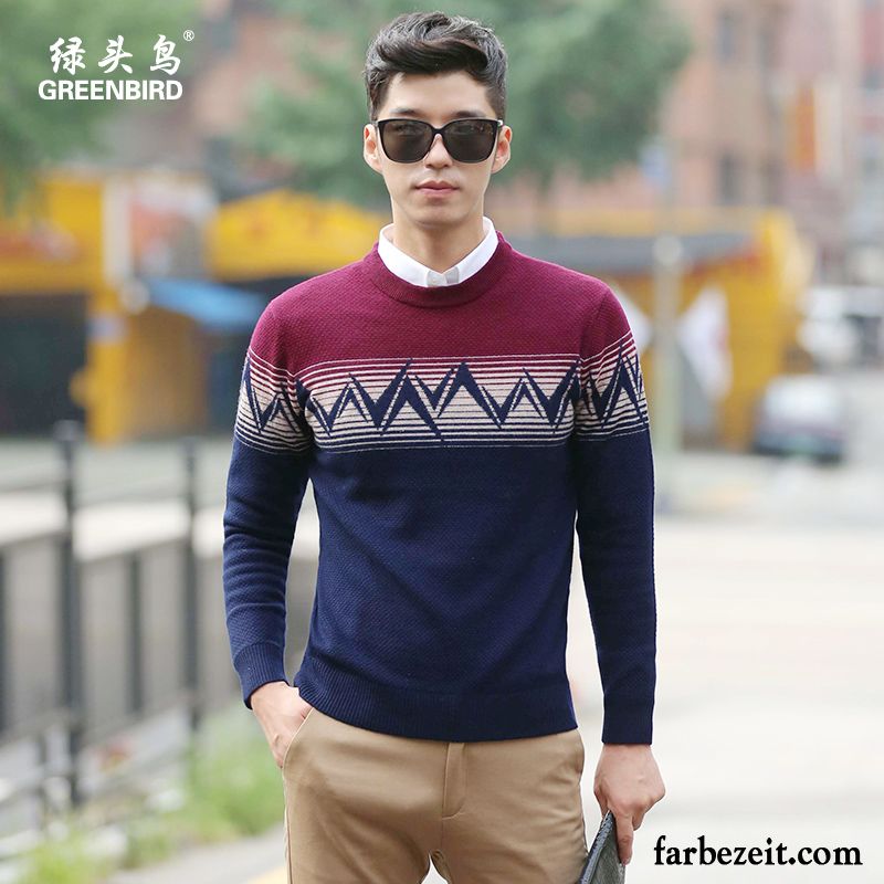 Pullover Knopfleiste Herren Pullovers Verdickung Grün Schlank Winter Rundhals Herbst Überzieher Billig