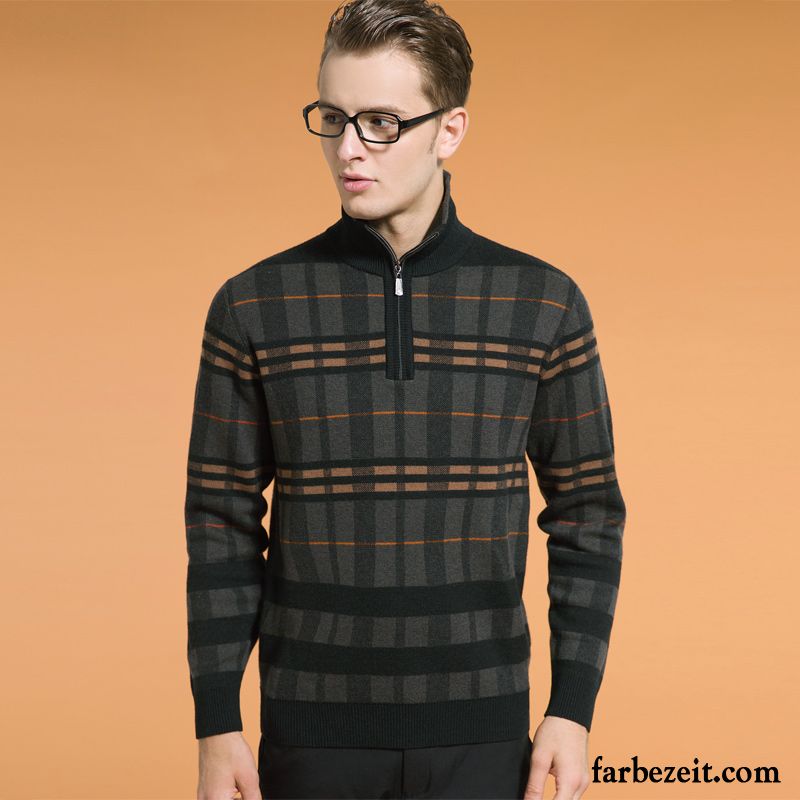 Pullover Schwarz Weiß Herren Wolle Wollpullover Winter Mode Reißverschluss Rein Rollkragen Strickwaren Verdickung Verkaufen