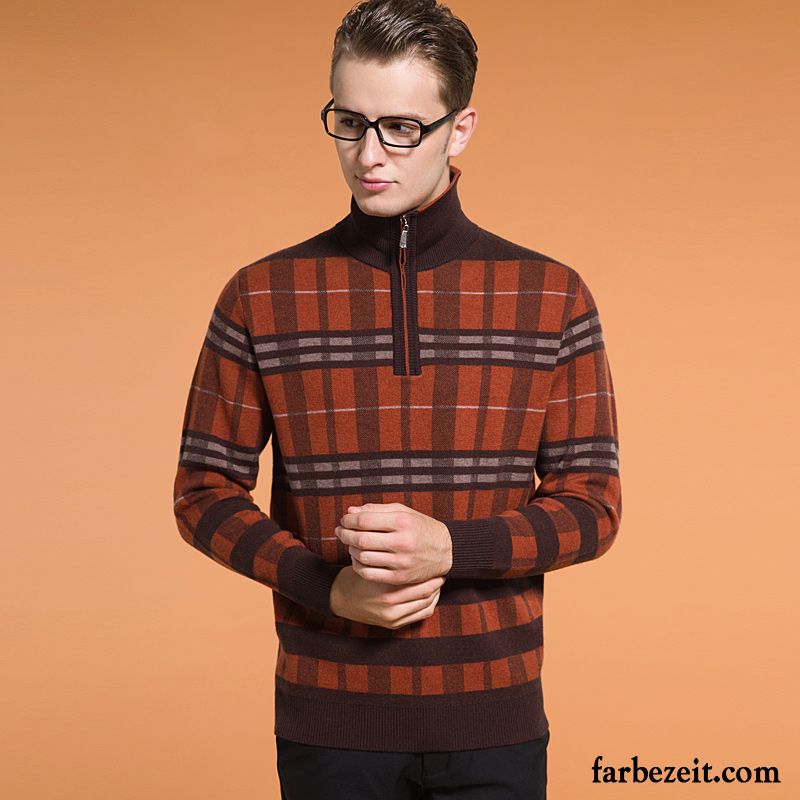 Pullover Schwarz Weiß Herren Wolle Wollpullover Winter Mode Reißverschluss Rein Rollkragen Strickwaren Verdickung Verkaufen