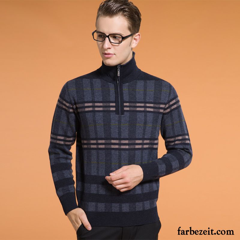 Pullover Schwarz Weiß Herren Wolle Wollpullover Winter Mode Reißverschluss Rein Rollkragen Strickwaren Verdickung Verkaufen