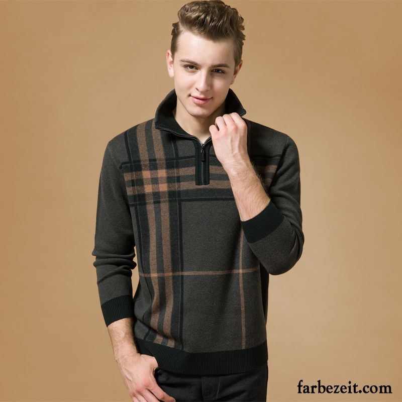 Pullover Schwarz Weiß Herren Wolle Wollpullover Winter Mode Reißverschluss Rein Rollkragen Strickwaren Verdickung Verkaufen