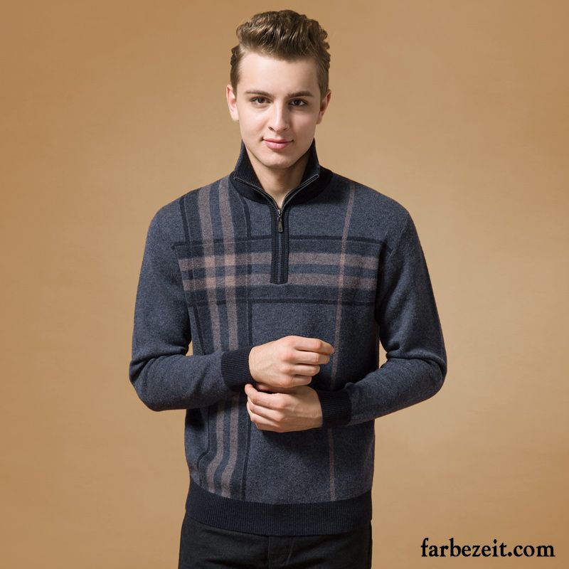 Pullover Schwarz Weiß Herren Wolle Wollpullover Winter Mode Reißverschluss Rein Rollkragen Strickwaren Verdickung Verkaufen