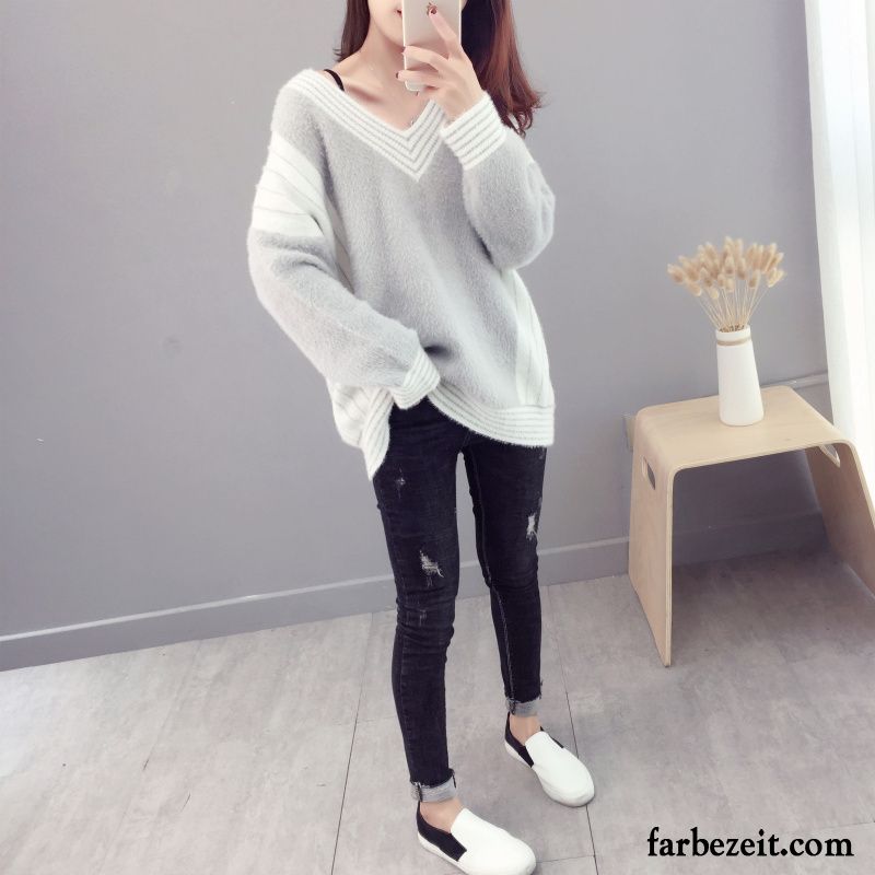 Pullover Strick Damen Weiß Lose Winter Pullover Stricken Unteres Hemd Herbst Schüler Neu Sale