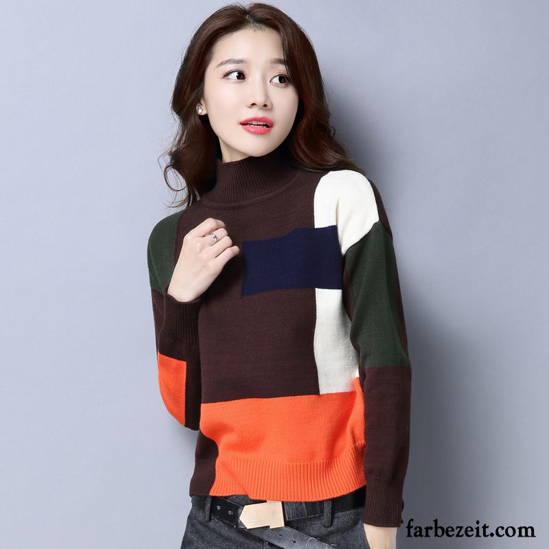 Pullover Wolle Damen Trend Lange Ärmel Rollkragen Lose Unteres Hemd Kurzer Absatz Strickwaren Verdickung Winter Herbst Billig