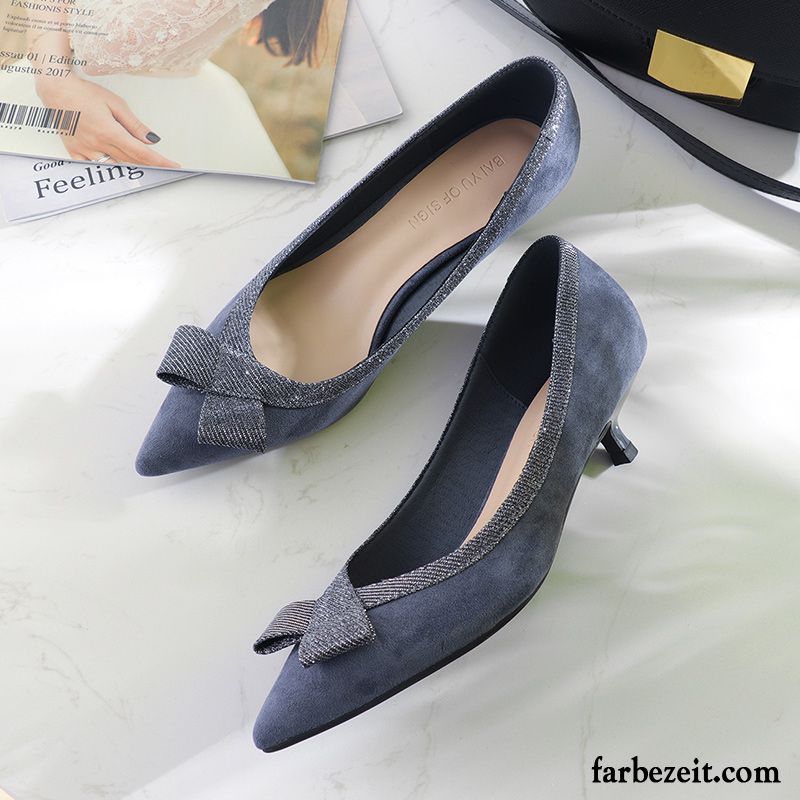 Pumps Lack Blau Damen Pumps Neue Dünne Fersen Wildleder Mode Herbst Spitze Blau Gemütlich Schuhe Günstig