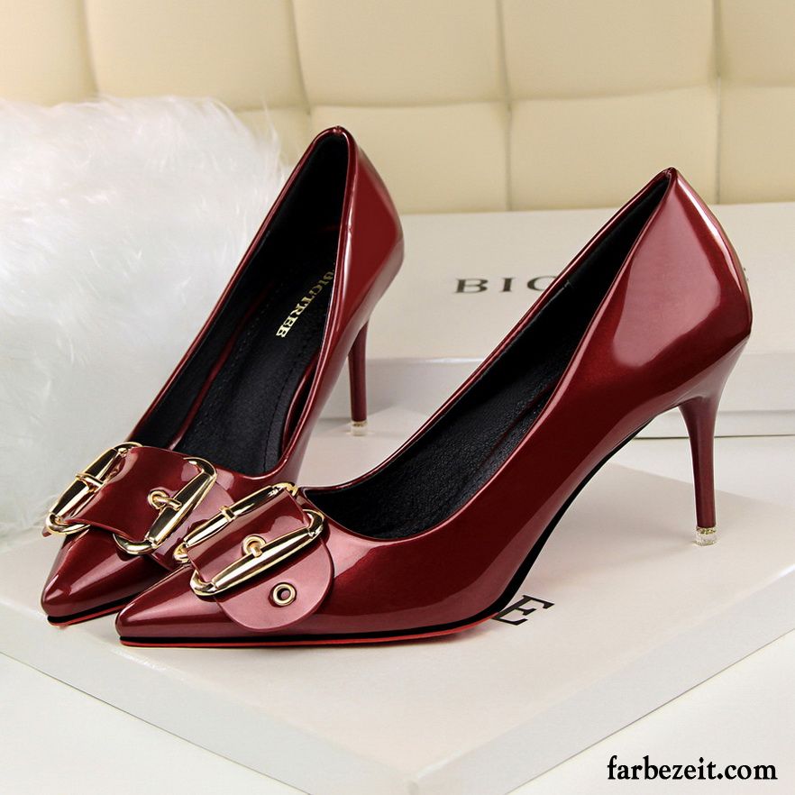 Pumps Rote Sohle Hochzeit Schuhe Rot Neue Pumps Winter Schleife Spitze Sexy Dünne Fersen Herbst Lackleder Schnürschuhe