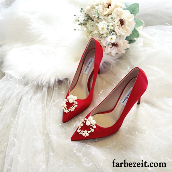 Pumps Spitze Weiß Spitze Perle Dünne Fersen Herbst Pumps Hochzeit Schuhe Strasssteine Rot Schnürschuhe Damen Neue Allgleiches Kaufen