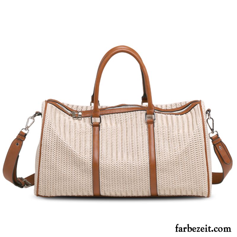 Reisetasche Damen Flecht Geschäftsreise Große Tasche Reisen Einfach Leichtgewicht Weiß Beige