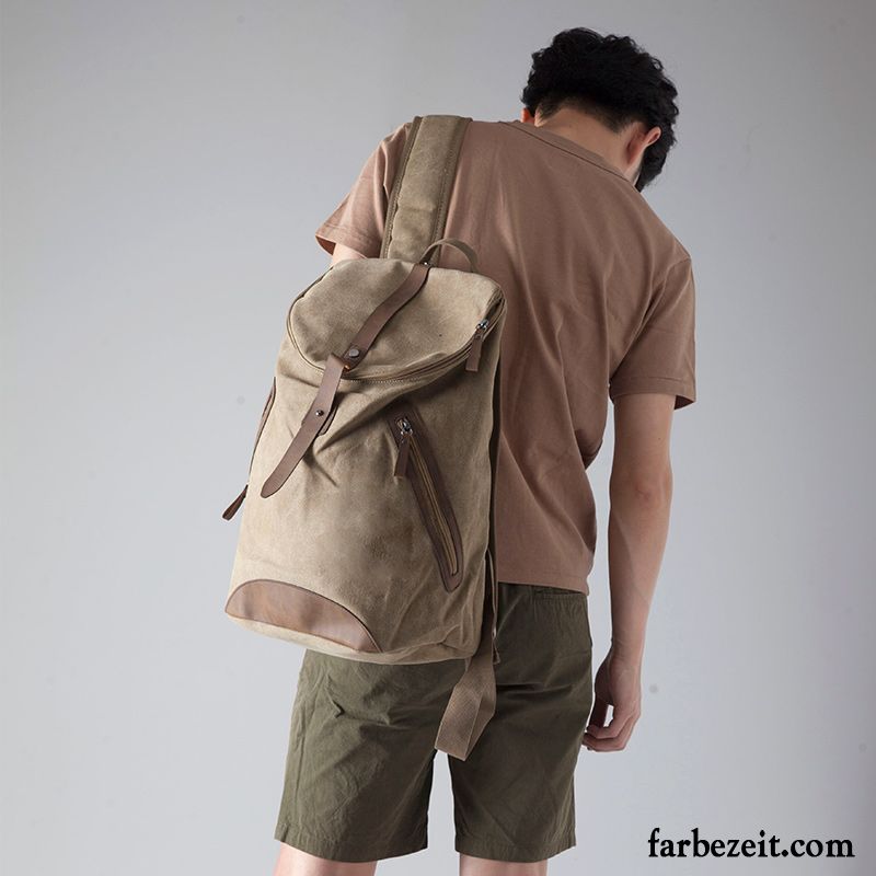 Reisetasche Herren Trend Schultasche Rucksack Leinwand Mode Computer Tasche Khaki