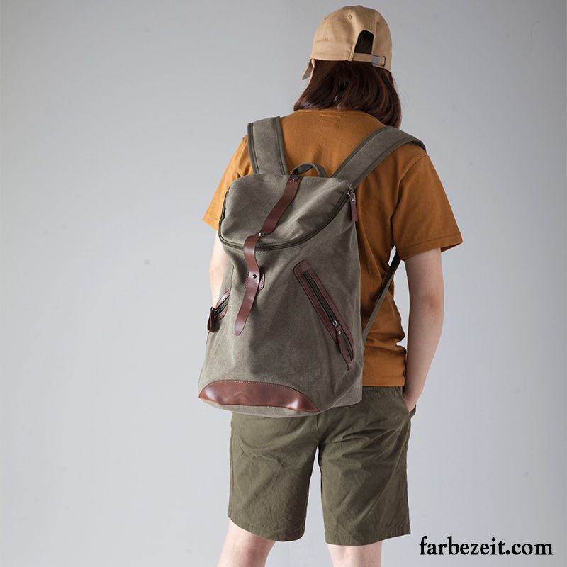 Reisetasche Herren Trend Schultasche Rucksack Leinwand Mode Computer Tasche Khaki