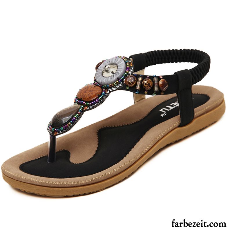 Riemchen Sandalen Schwarz Flach Rutschsicher Gemütlich Sandalen Flache Strand Damen Schuhe Große Größe Sommer Weiche Sohle Günstig