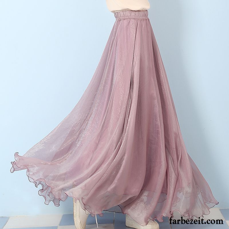 Rockige Mode Online Shop Damen Golden Blau Sommer Strand Chiffon Ferien Groß Langer Rock Dünn Kaufen