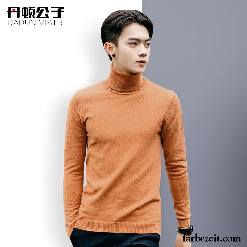 Rollkragenpullover Herren Slim Fit Pullover Einfach Trend Schlank Rundhals Jugend Rein Strickwaren Billig