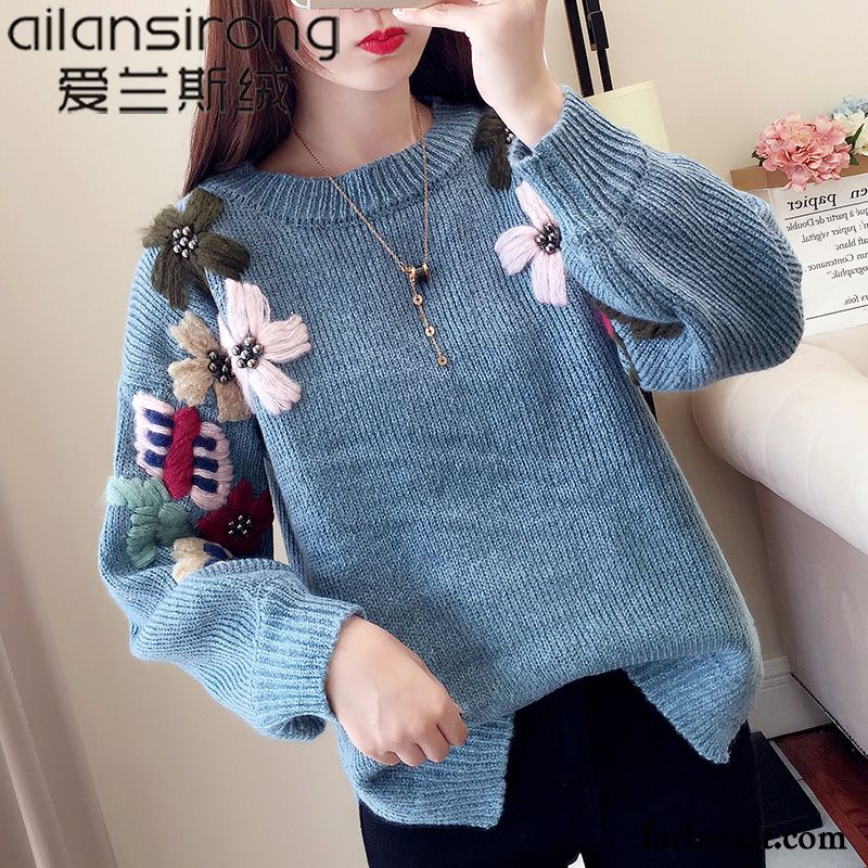 Rollkragenpullover Kurzarm Damen Neu Stickerei Rosa Kurzer Absatz Allgleiches Stricken Pullover Frisch Winter Lose Unteres Hemd Herbst Günstig