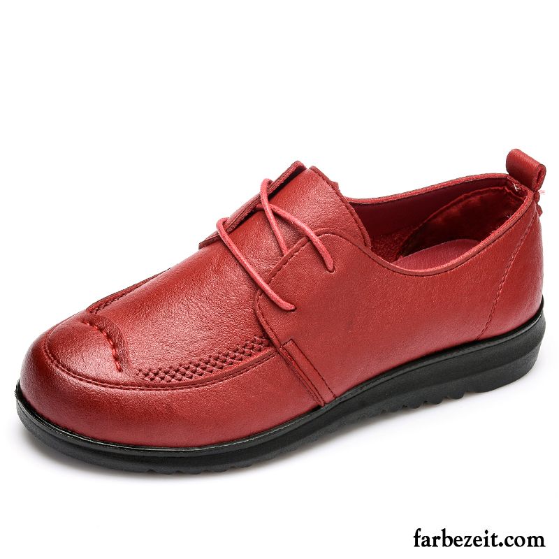 Rote Schuhe Kaufen Flache Echtleder Weiche Sohle Herbst Feder Schuhe Damen Lederschuhe Schnürschuhe