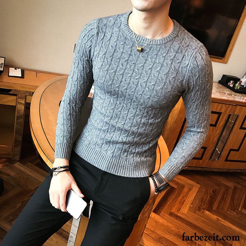 Roter Rollkragenpullover Herren Rundhals Strickwaren Trend Pullover Schlank England Kaufen