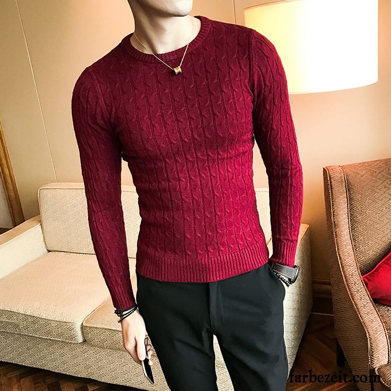 Roter Rollkragenpullover Herren Rundhals Strickwaren Trend Pullover Schlank England Kaufen