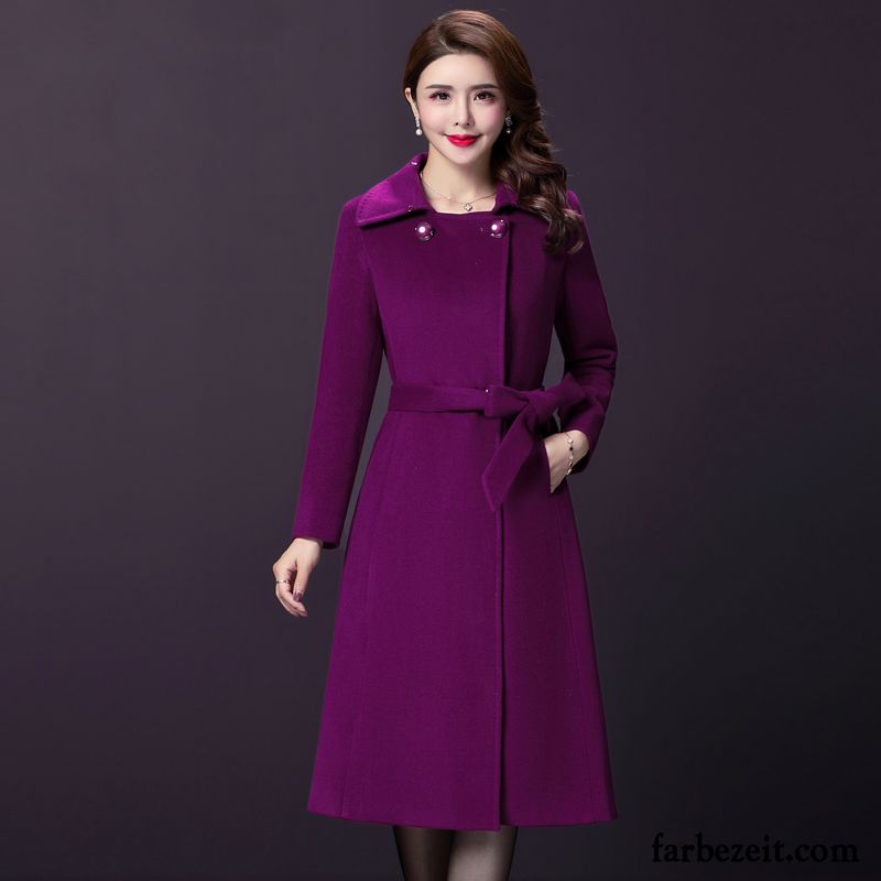 Roter Wollmäntel Damen Langer Abschnitt Kaschmir Herbst Mode Mäntel High-end Winter Überzieher Violett Neu Einseitig Ausverkauf Günstig