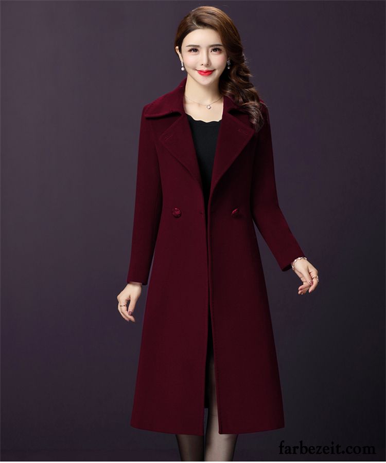 Roter Wollmäntel Damen Langer Abschnitt Kaschmir Herbst Mode Mäntel High-end Winter Überzieher Violett Neu Einseitig Ausverkauf Günstig