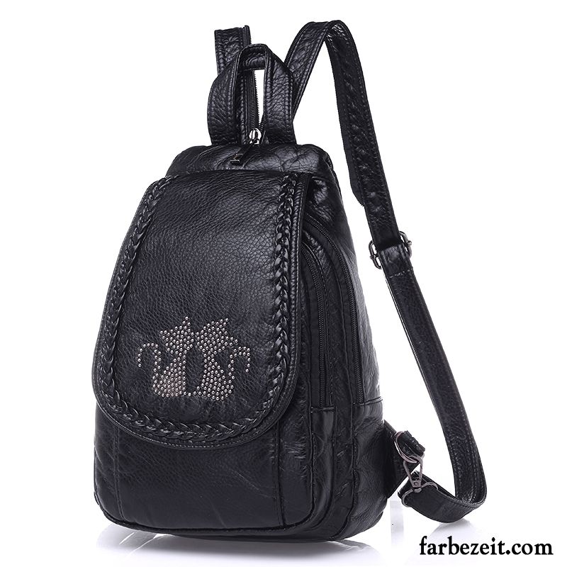 Rucksäcke Damen All Match Rucksack Stickerei Freizeit Gewaschen Mode Schwarz