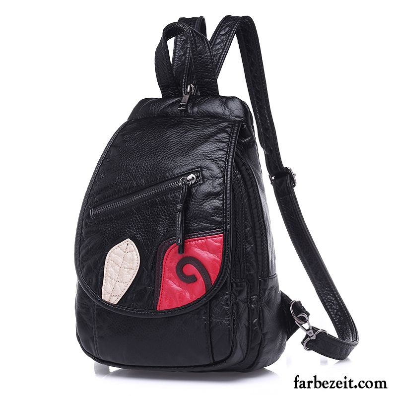 Rucksäcke Damen All Match Rucksack Stickerei Freizeit Gewaschen Mode Schwarz