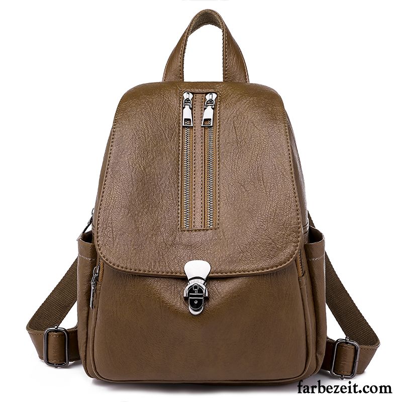 Rucksäcke Damen All Match Rucksack Weiches Leder Trend Neu Freizeit Braun