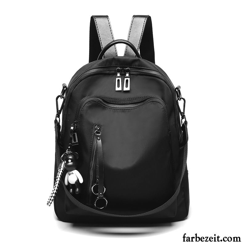 Rucksäcke Damen Mode Oxford Tuch Trend Tasche Weiches Leder Rucksack Schwarz