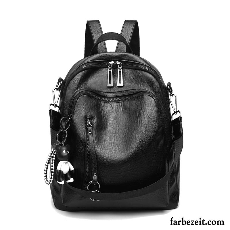 Rucksäcke Damen Mode Oxford Tuch Trend Tasche Weiches Leder Rucksack Schwarz