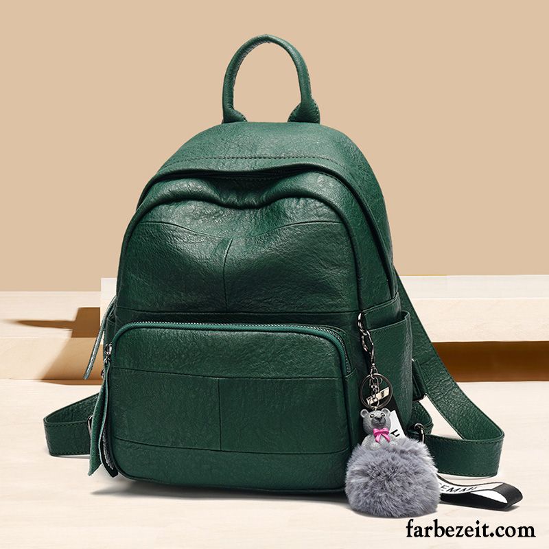 Rucksäcke Damen Reisen Mode Schultasche Trend Rucksack Weiches Leder Grün