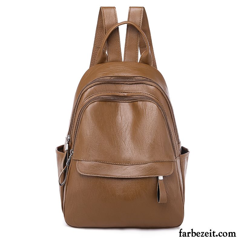 Rucksäcke Damen Reisen Mode Weiches Leder Freizeit Rucksack Pu Braun