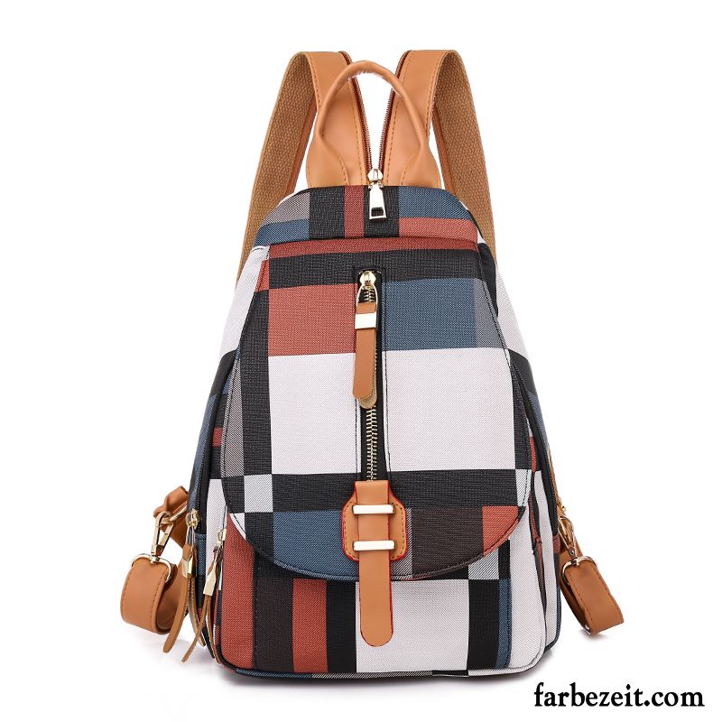 Rucksäcke Damen Rucksack All Match Freizeit Mode Farbe Tasche Grau Orange