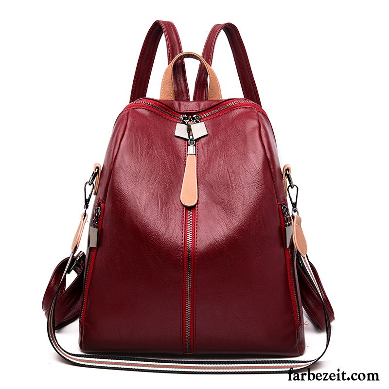 Rucksäcke Damen Rucksack Echt Leder Schafsleder Tasche Trend Sommer Rot