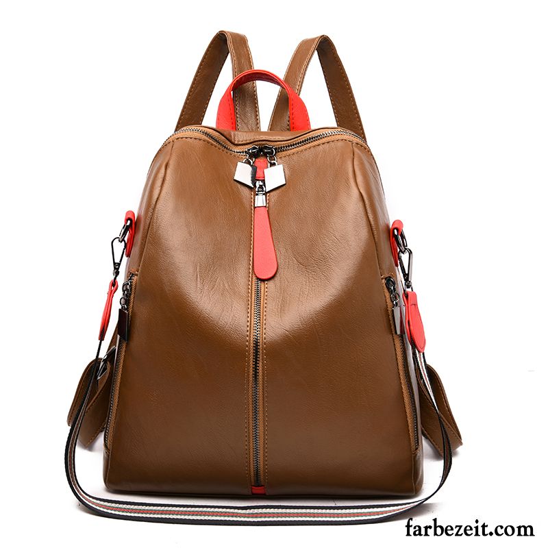 Rucksäcke Damen Rucksack Echt Leder Schafsleder Tasche Trend Sommer Rot