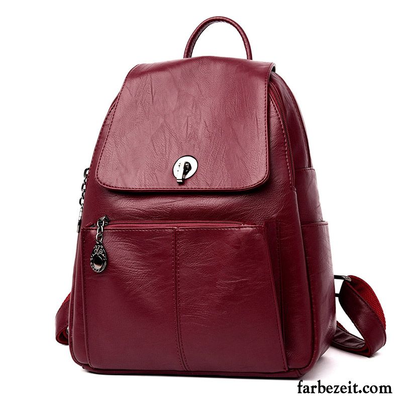 Rucksäcke Damen Rucksack Echt Leder Tasche Schafsleder Neu All Match Purpur Lila