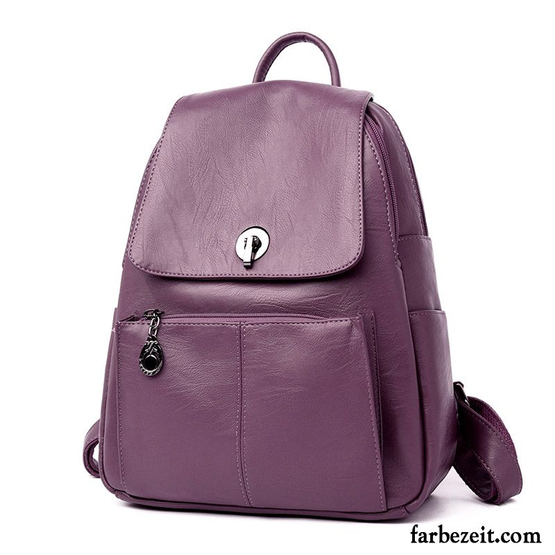 Rucksäcke Damen Rucksack Echt Leder Tasche Schafsleder Neu All Match Purpur Lila