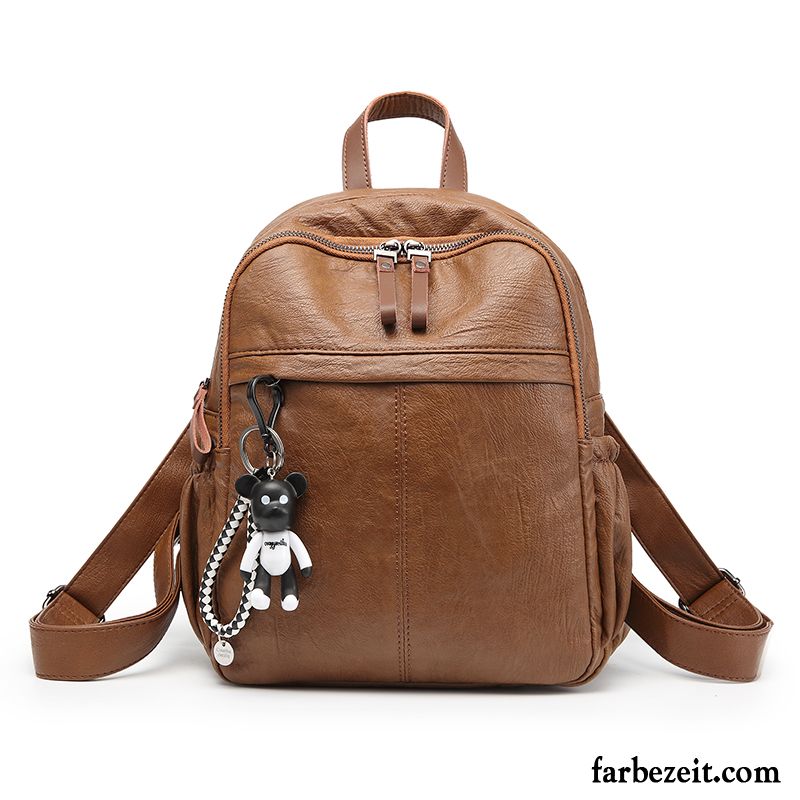 Rucksäcke Damen Rucksack Reisen Mode Freizeit Weiches Leder Tasche Grau