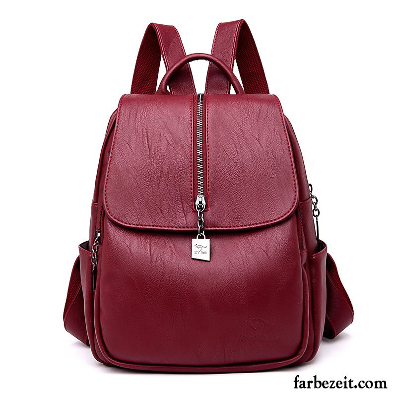 Rucksäcke Damen Rucksack Trend Freizeit All Match Mutter Weiches Leder Purpur Lila