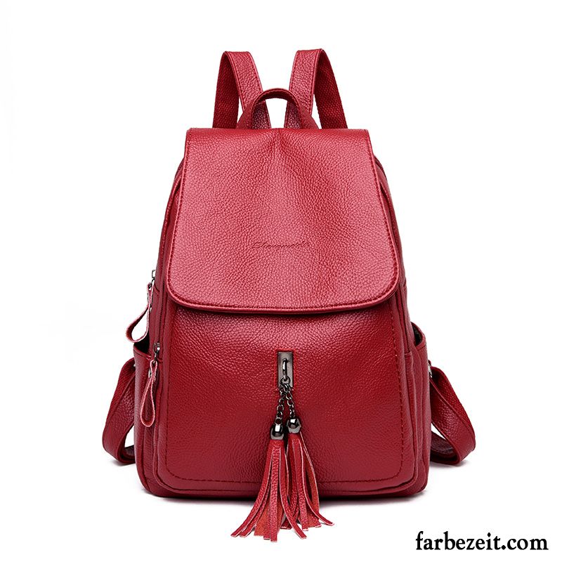 Rucksäcke Damen Trend Schultasche Rucksack 2018 Große Kapazität Weiches Leder Rot